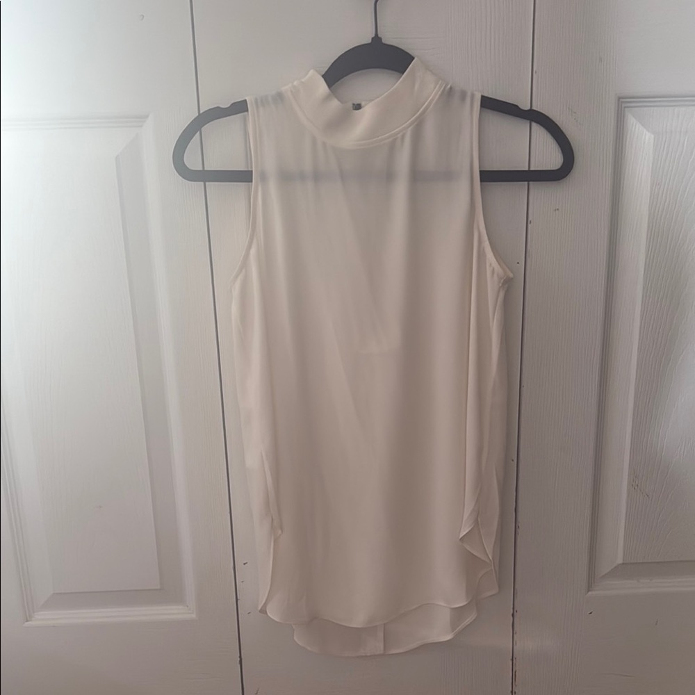LOFT Cream Sleeveless Blouse with Mandarin Collar